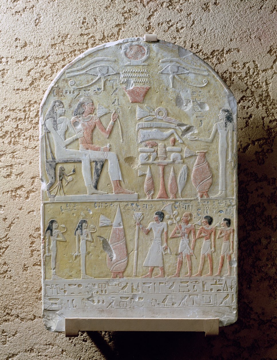 Estela funerária de Tembu (calcário pintado) de Second Intermediate Period Egyptian