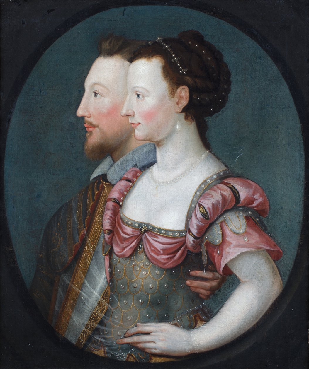 Retrato de perfil de uma senhora e de um cavalheiro, que se diz serem Philip Sydney e a sua irmã Lady Pembroke (óleo sobre tela) de Second School of Fontainebleau
