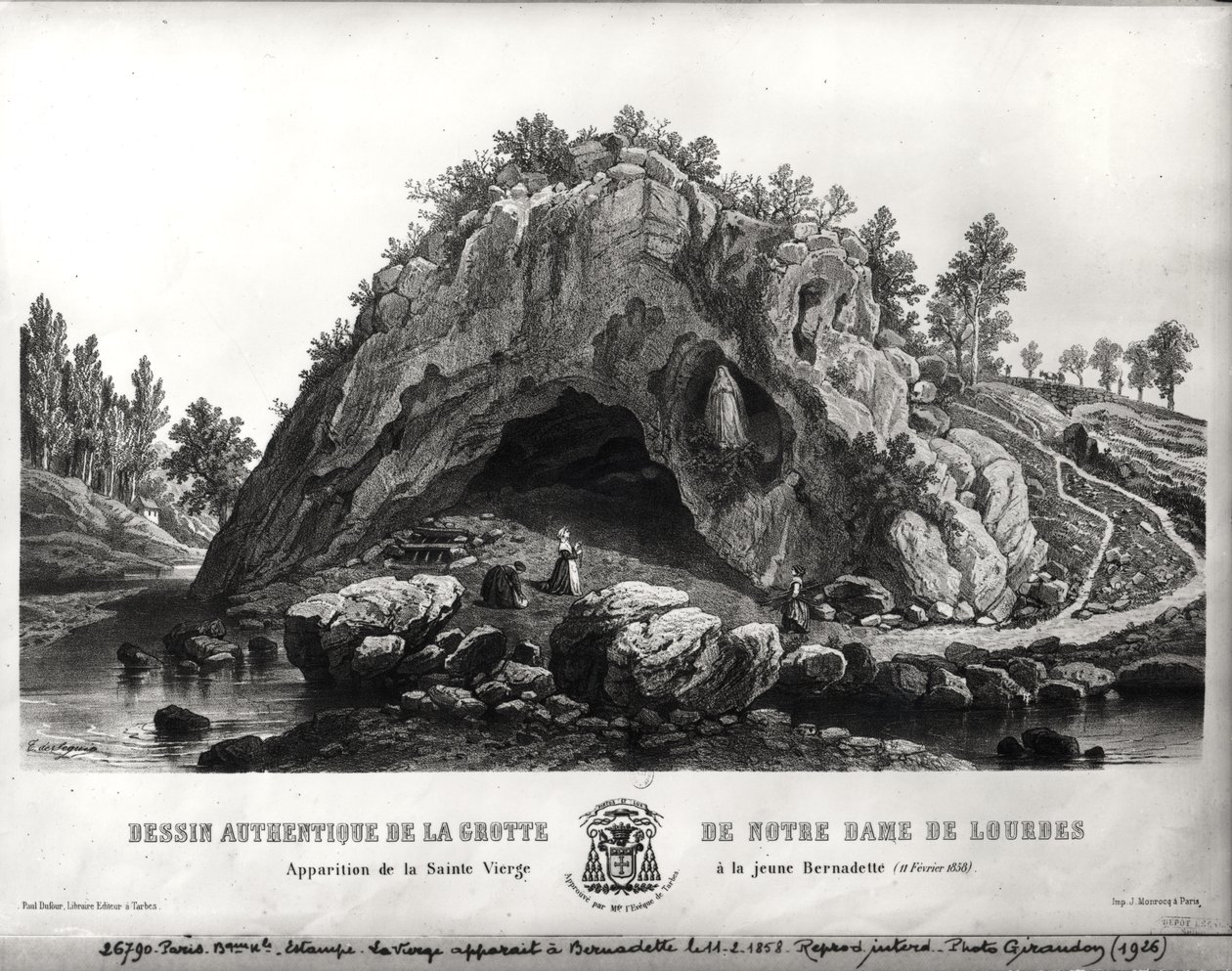 Aparição da Virgem Maria a Bernadette Soubirous (1844-79) 11 de fevereiro de 1858, c.1858 de Seguin T. de