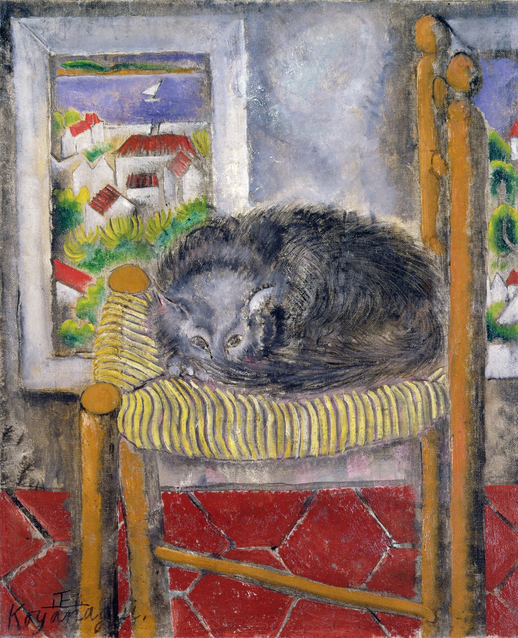 Gato sobre uma cadeira de pressa (óleo sobre tela) de Sei Koyanagui