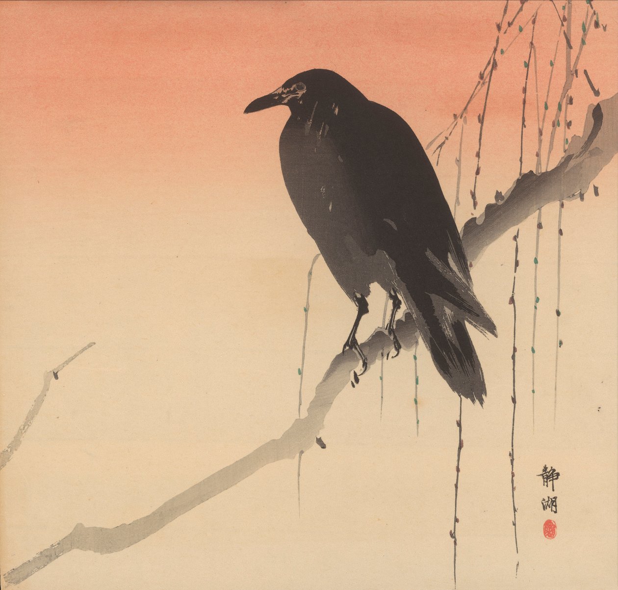 Corvo preto num ramo de salgueiro de Seiko Okuhara