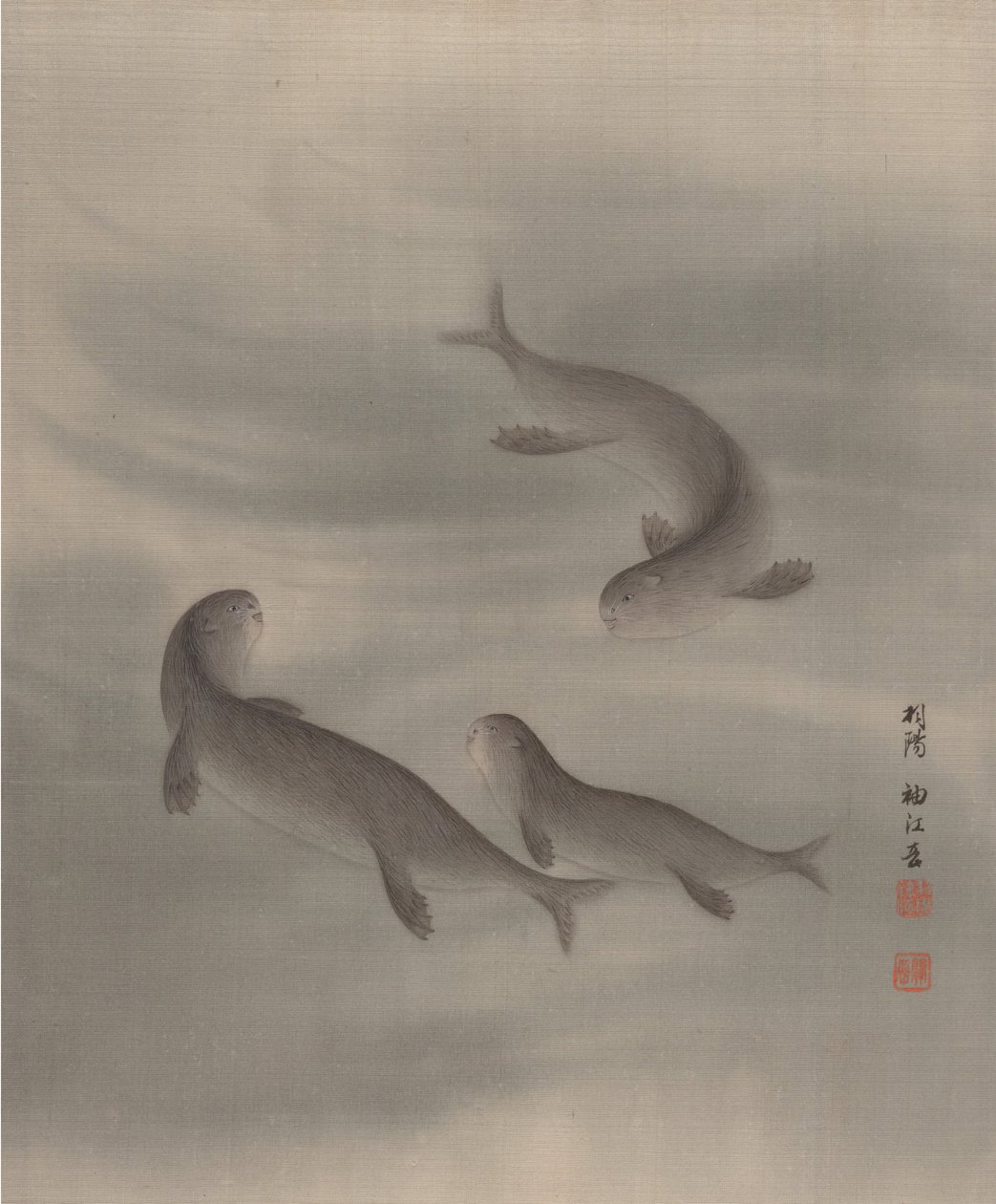 Lontras Natação, ca. 1890-92. de Seki Shuko