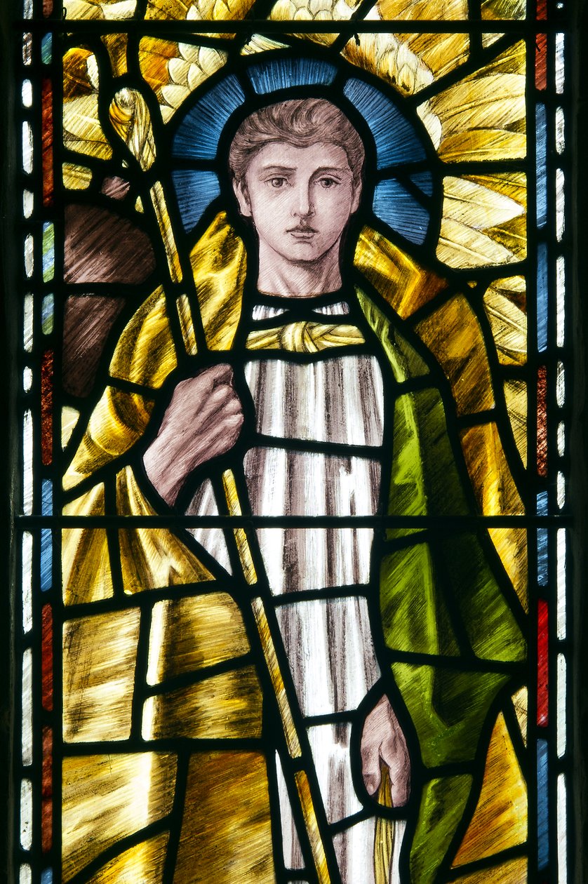 Mortehoe, St Mary, Heaton Butler e Bayne, Selwyn imagem, Arcanjo St Raphael detalhe, c.1890 de Selwyn Image Selwyn Image