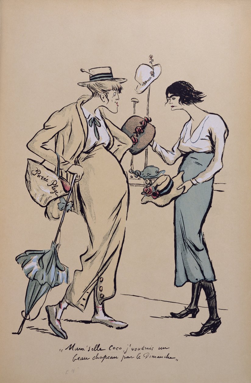 Coco Chanel (1883-1971) como chapeleiro, de &39;O Grande Modo nas Costas&39;, 1919 de Sem