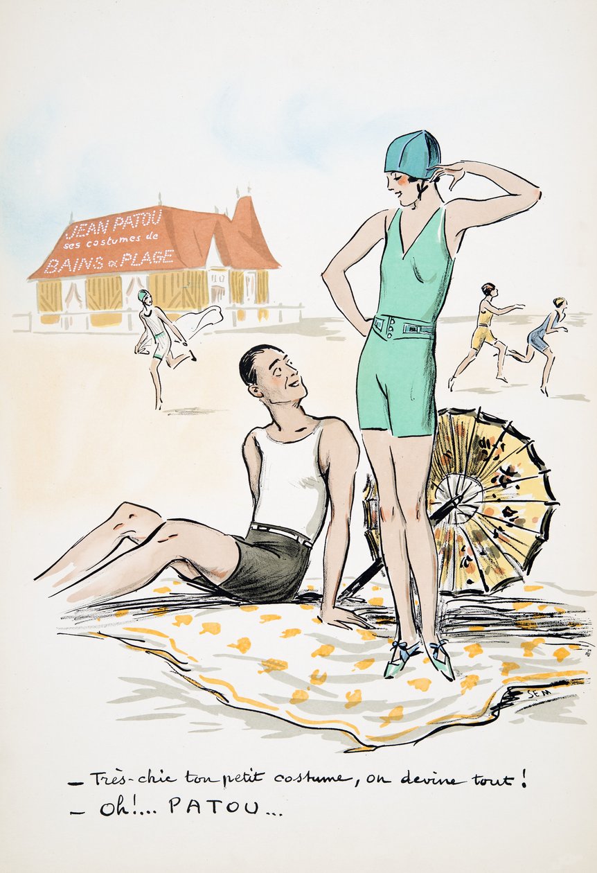 Jean Patou se adapta a Bath ou Beach, de White Bottoms, pub. 1927 (impressão de bloco de cor) de Sem