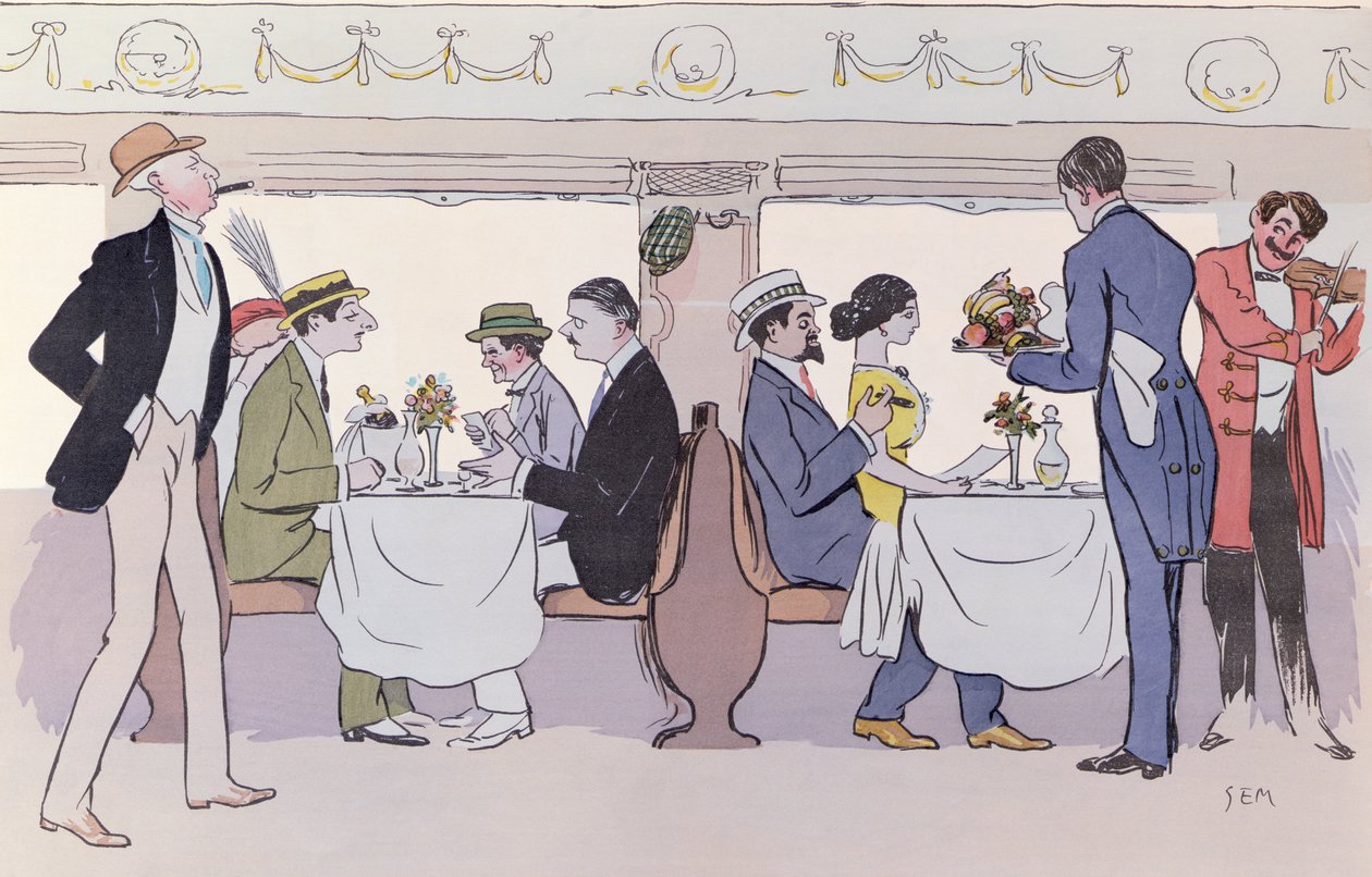 Carro de restaurante no trem de Paris para Nice, 1913 de Sem