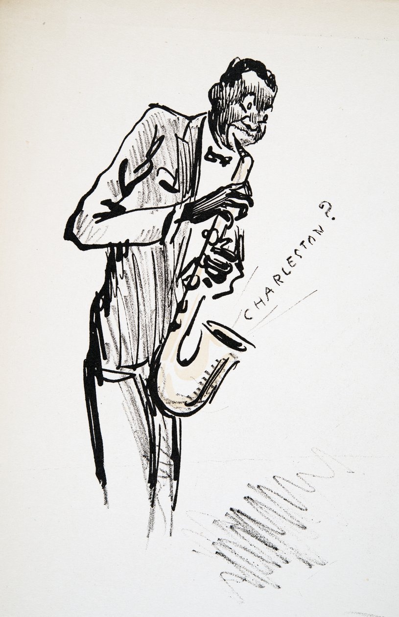 Saxofonista, de White Bottoms, pub. 1927 (impressão de bloco de cor) de Sem