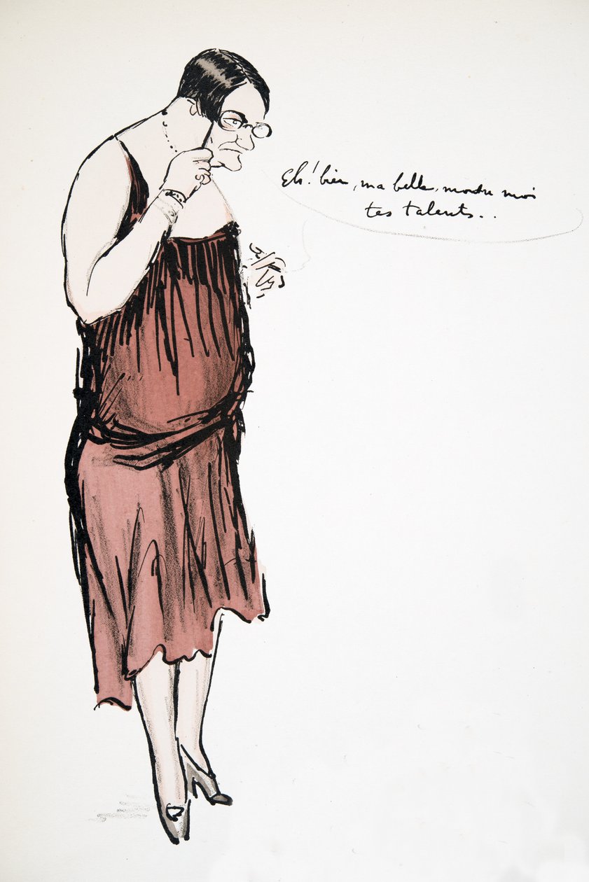 Travesti em Vestido Vermelho com Pince-Nez, de White Bottoms, pub. 1927 (impressão de bloco de cor) de Sem