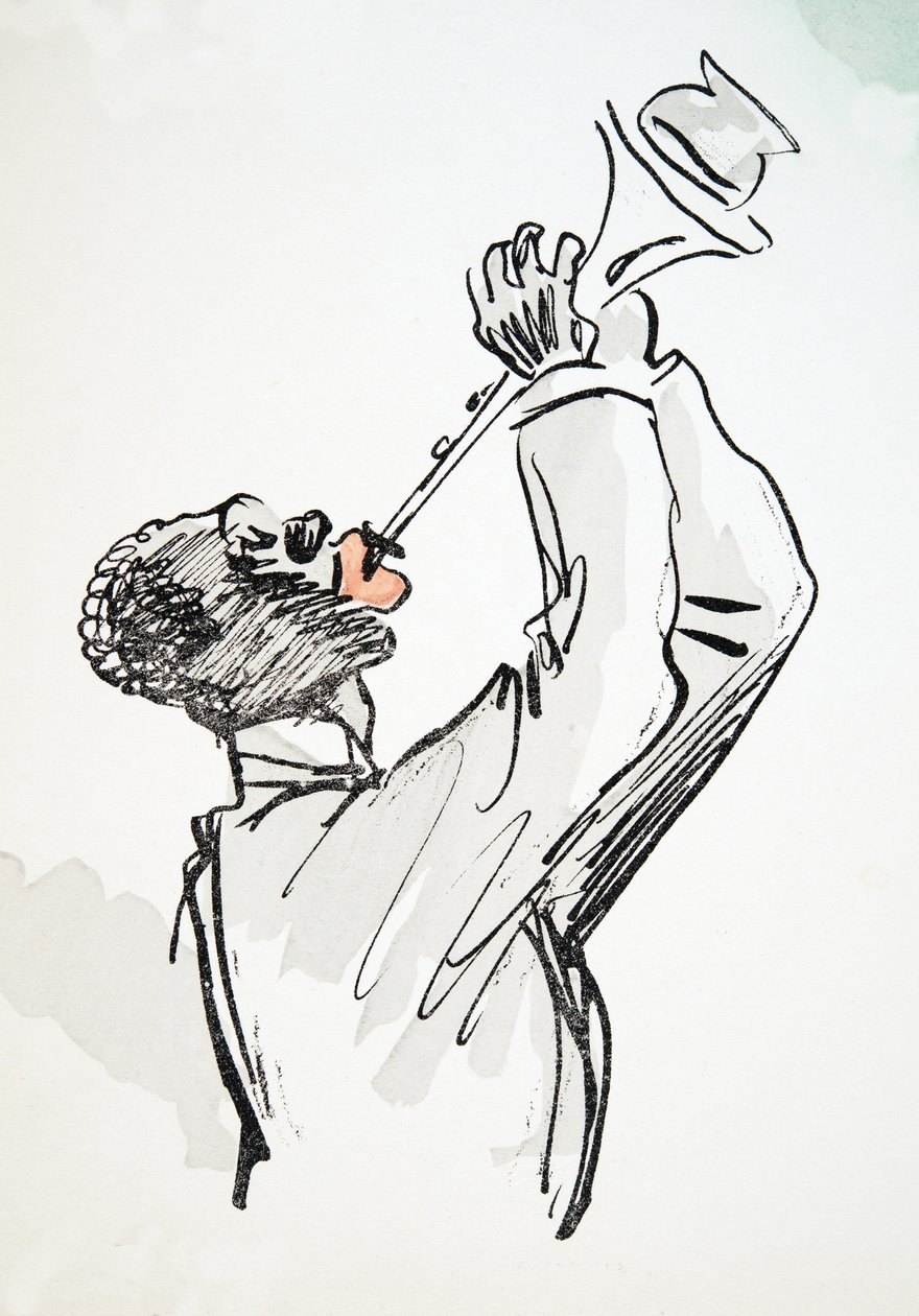 Jogador de trombeta, de White Bottoms, pub. 1927 (impressão de bloco de cor) de Sem