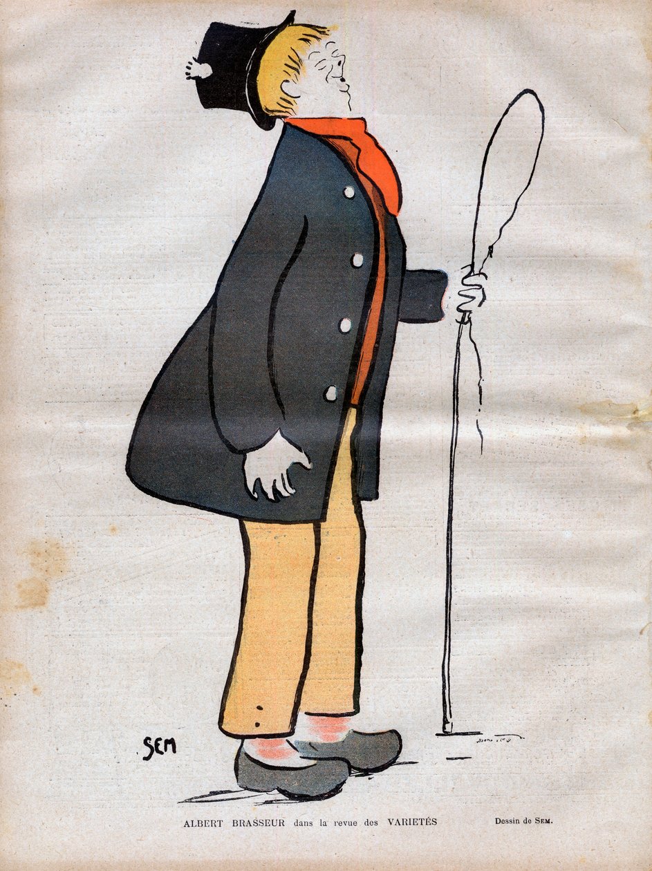 Albert Jules Dumont (1862-1932) dit Albert Brasseur, actor de teatro e operette boulevard na revista Varietes - Caricatura de SEM (Georges Goursat) (1863-1934) em "Le rire de 1902 - de Sem