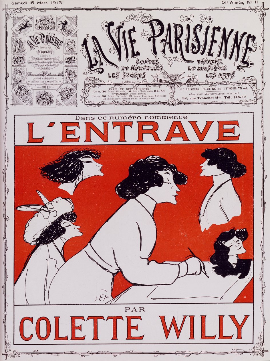 Caricatura de Colette Willy, pseudônimo de Sidonie-Gabrielle Colette (1873-1954) de Sem