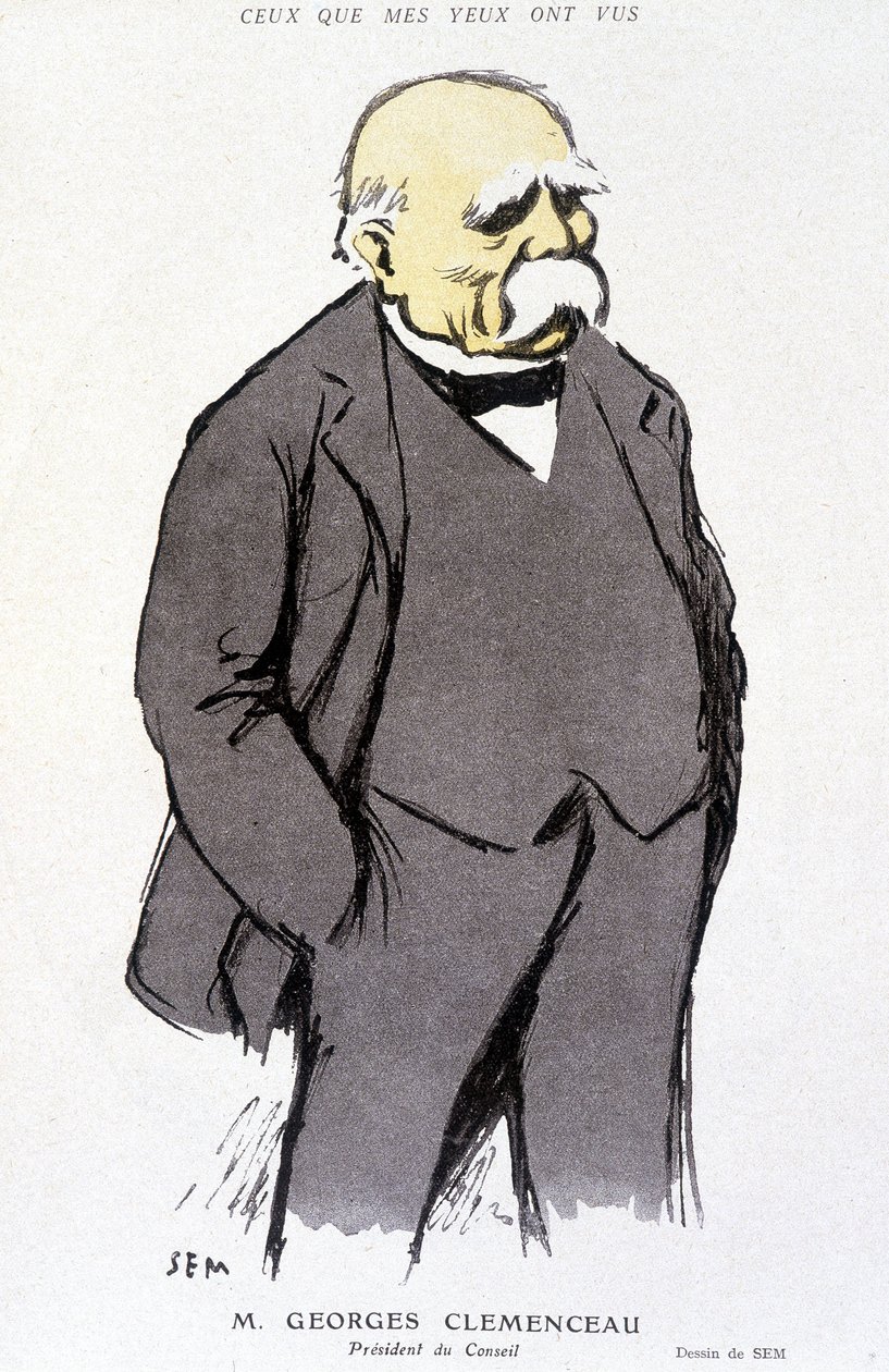 Retrato de Georges Clémenceau - dess. por Sem (1863 - 1934), em "Fantasio" de 01/02/1918, no. 265 de Sem