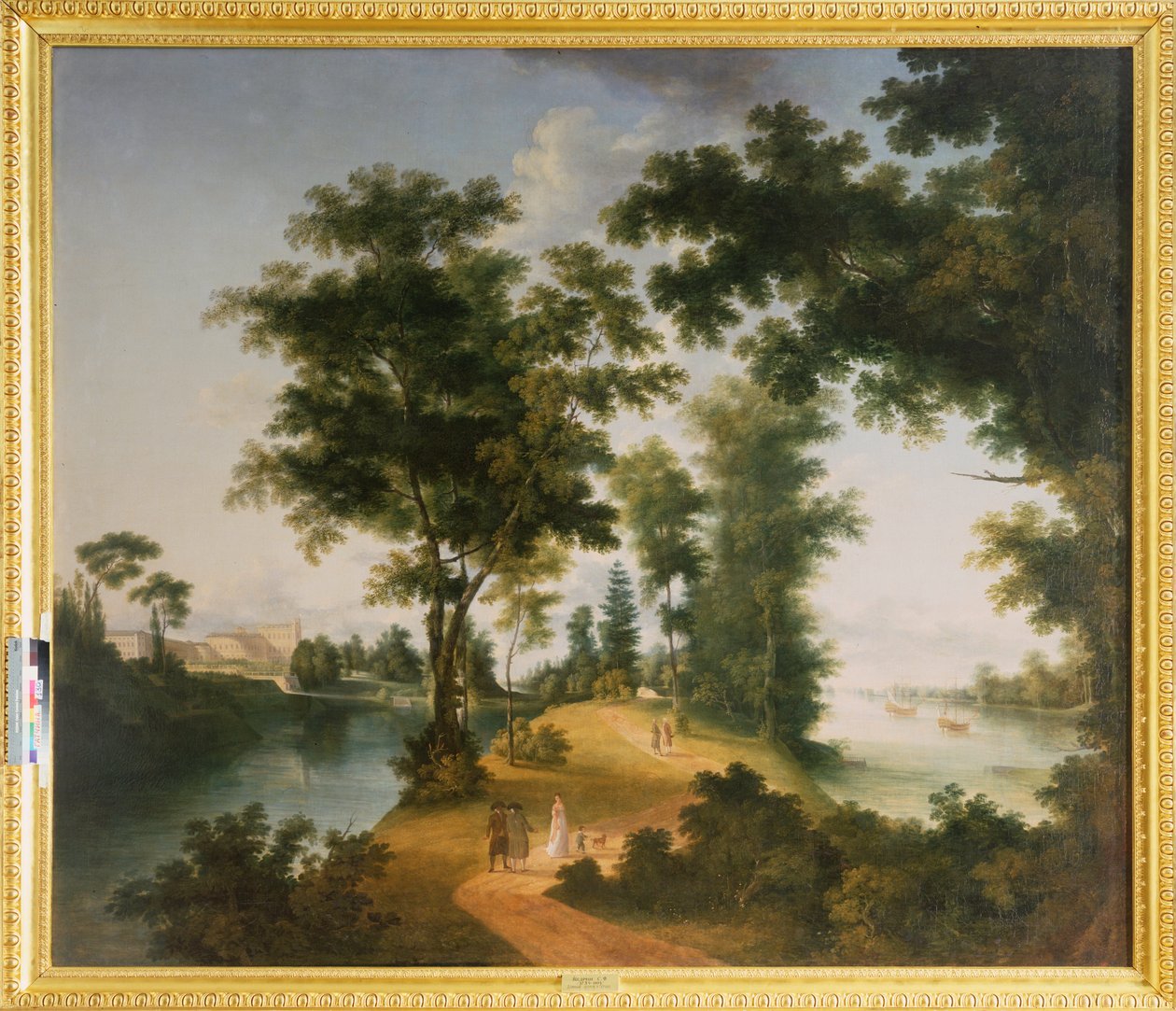 A grande ilha de Gatchina (São Petersburgo). Pintura de Semyon Fyodorovich Shchedrin (Semion Shchedrin) (1745-1804), óleo sobre tela, cerca de 1790. Arte russa de Semen Fedorovich Shchedrin