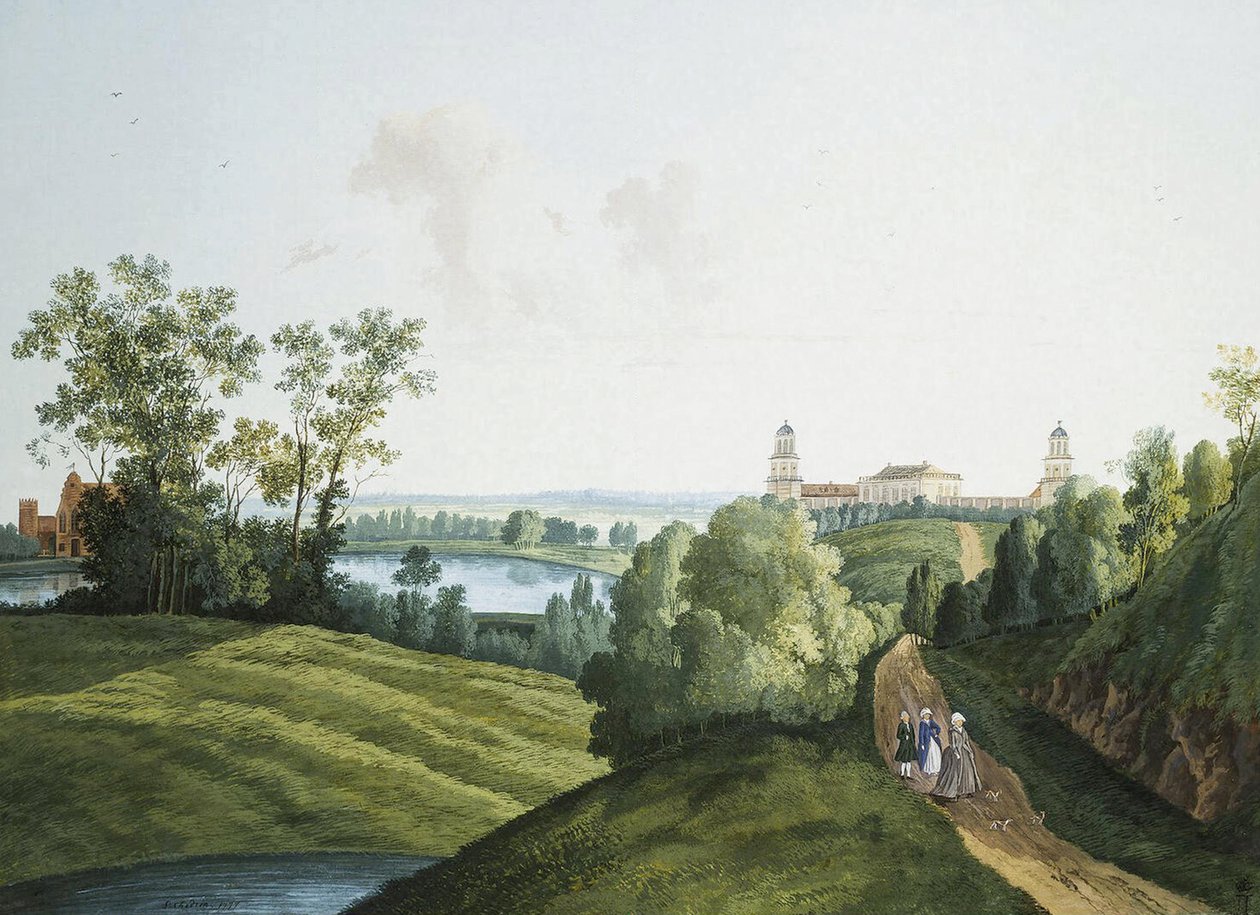 "Paisagem com uma Quinta no Parque em Tsarskoye Selo" por Semyon Fyodorovich Shchedrin (Semion Chtchedrine) (1745-1804). Gouache e tinta sobre papel de Semen Fedorovich Shchedrin