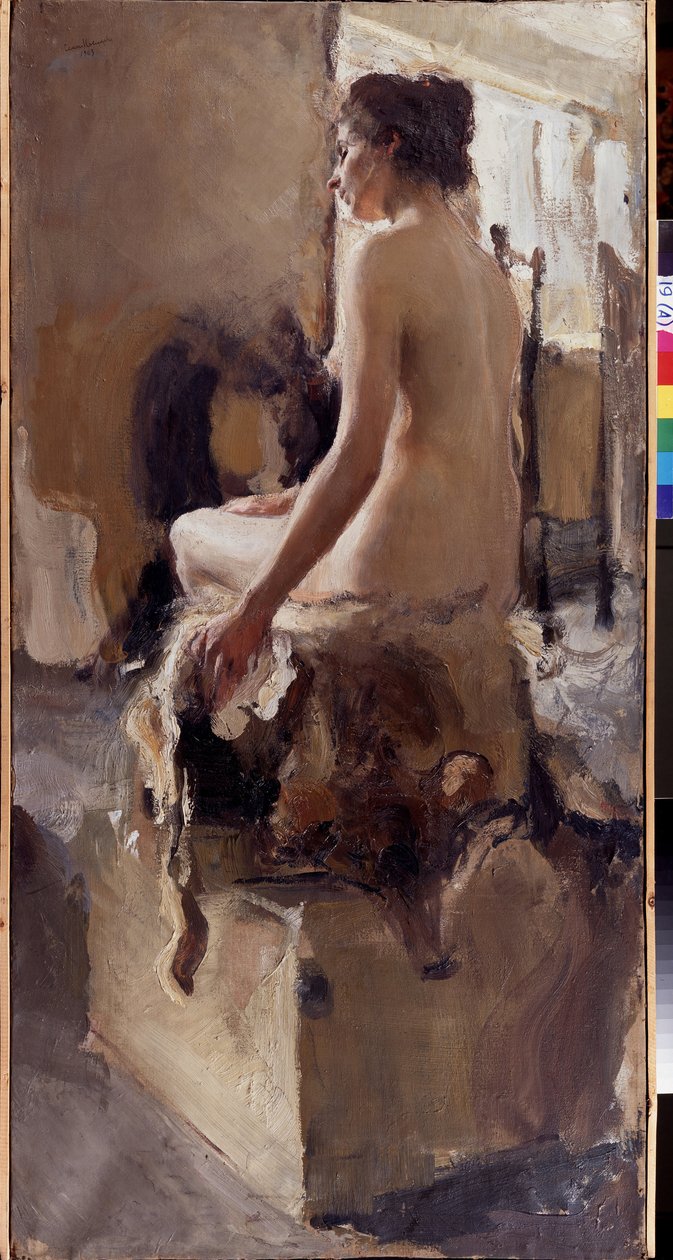 Nu (A Nude). Pintura por Semyon Gavrilovich Nikiforov (1877-1912), óleo sobre tela de Semen Gavriilovich Nikiforov