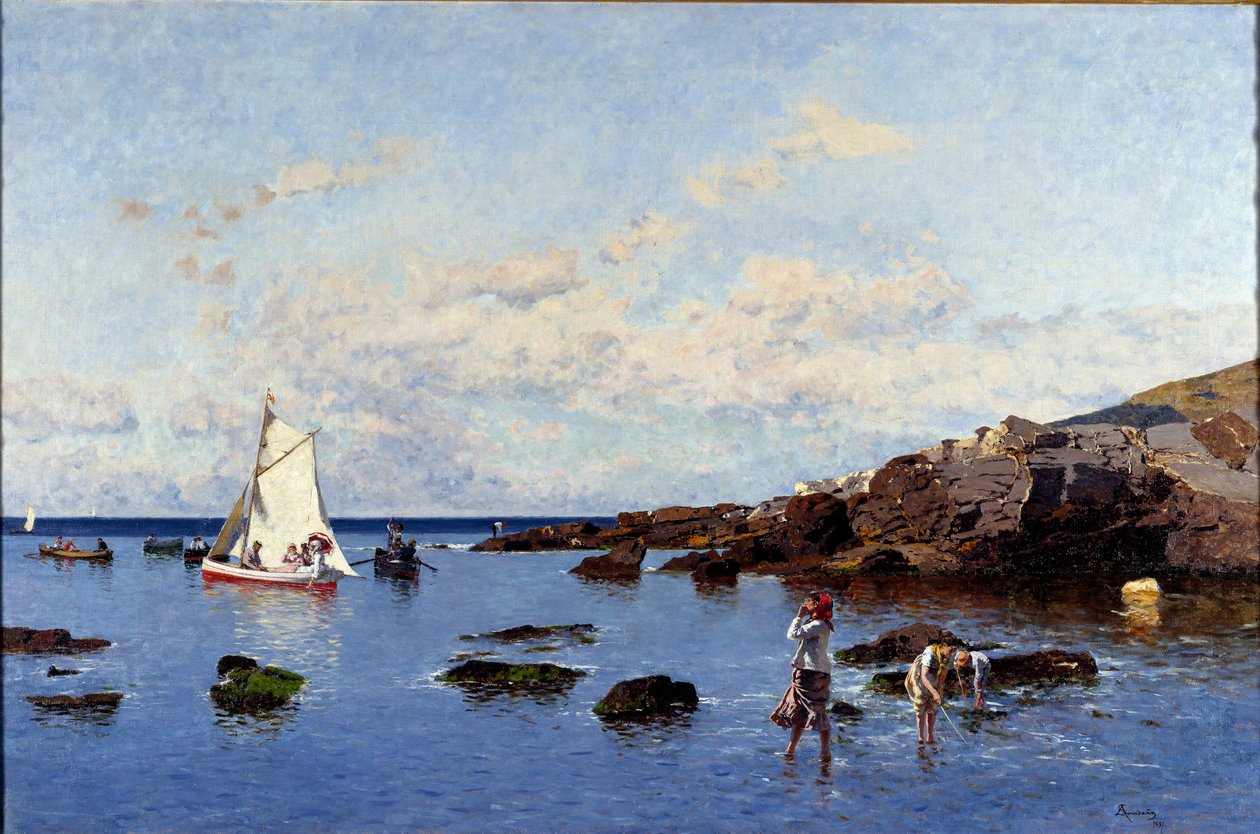 Vista da praia perto de Genes, Itália (Vista da riviera, Génova, Itália) Pintura de Serafin Avendano Martinez (ca. 1838-1916) 1881 Dim 85x132 cm Genes, Galleria d