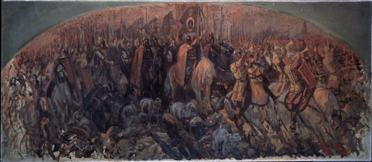 A Batalha de Kulikovo em 8 de setembro de 1380. (A Batalha de Kulikovo em 8 de setembro de Sergei Alexeyevich Korovin