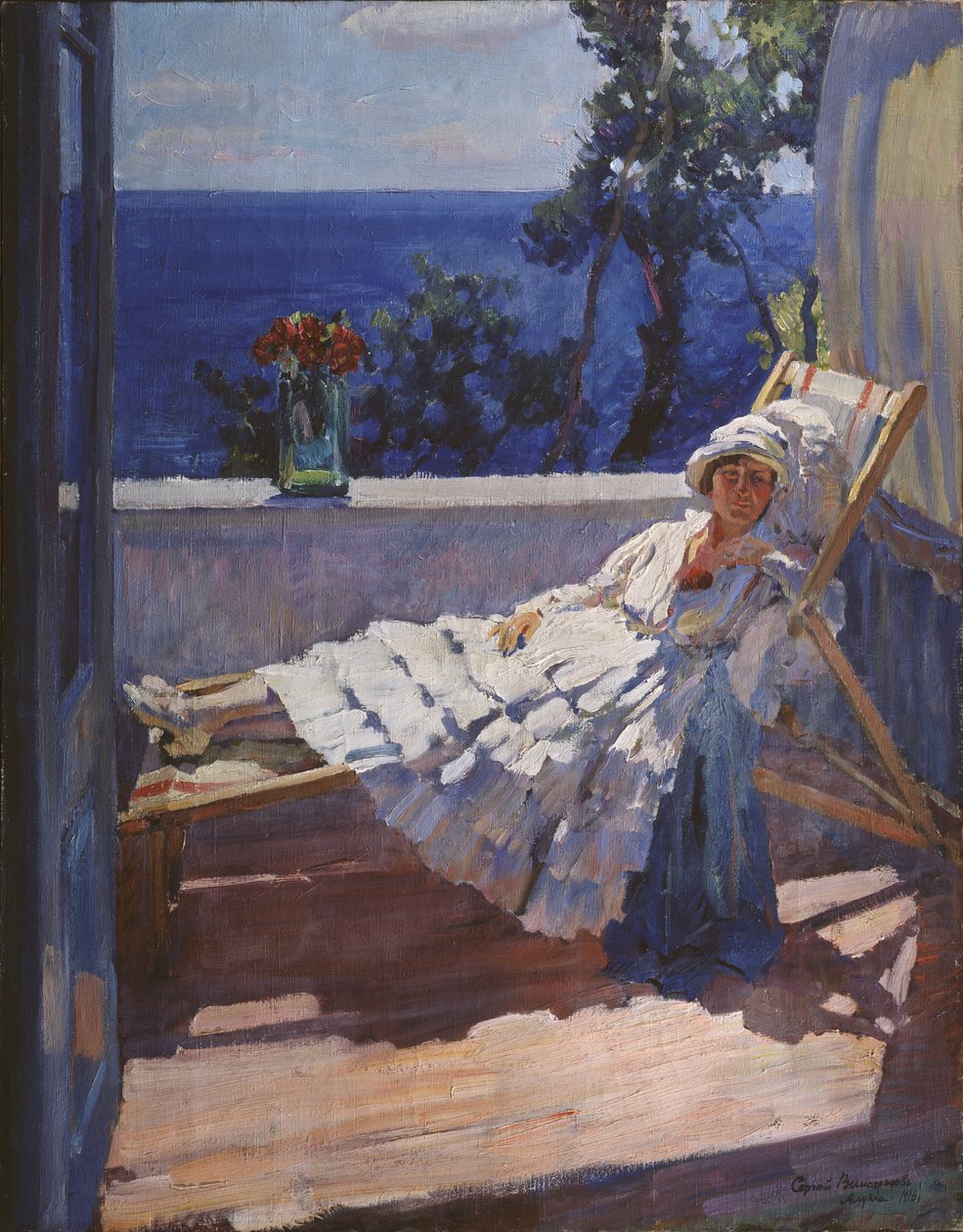 Uma dama na varanda, 1916 de Sergei Arsenevich Vinogradov