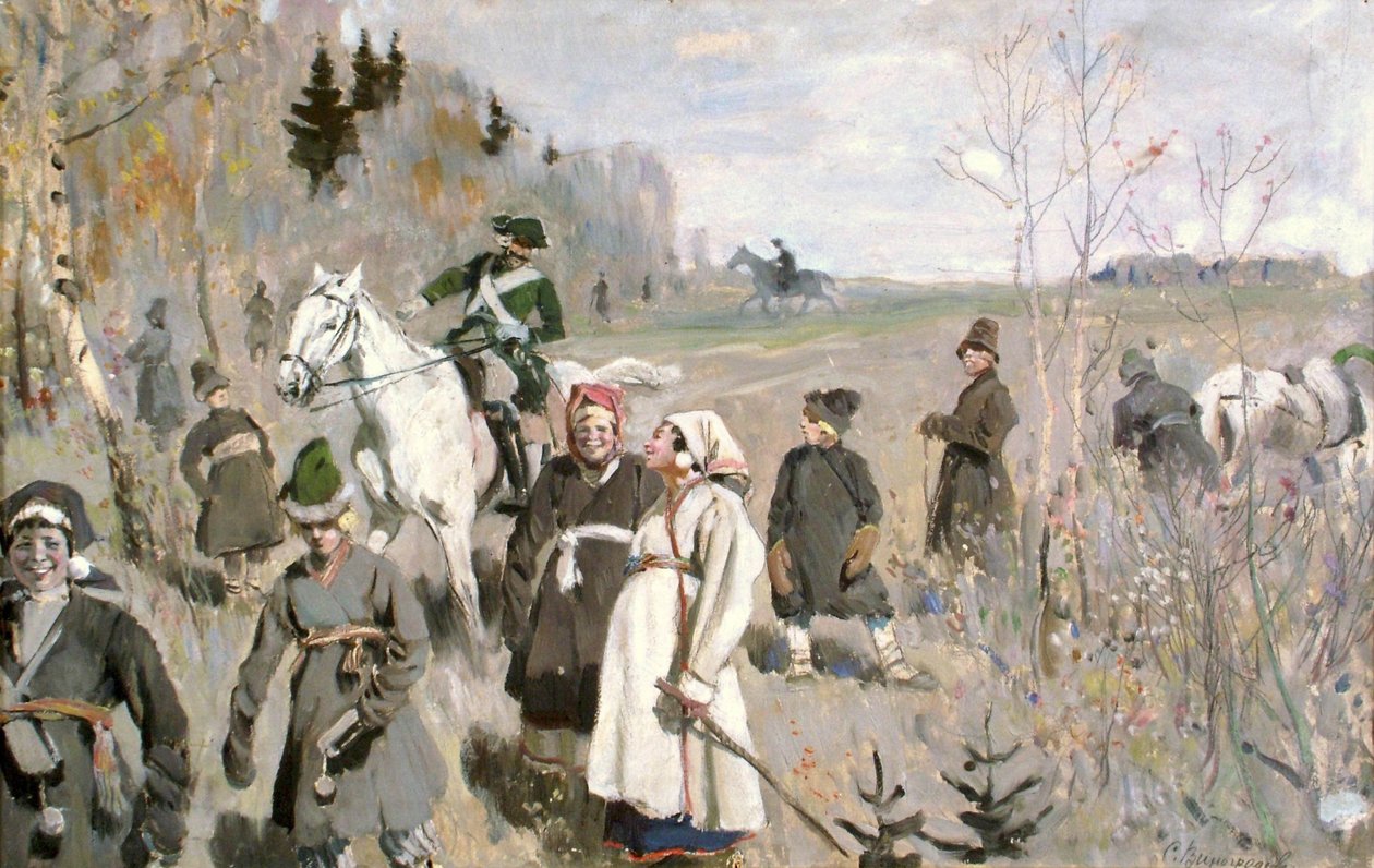 Caça na época do czar Pedro, o Grande, 1907 de Sergei Arsenevich Vinogradov