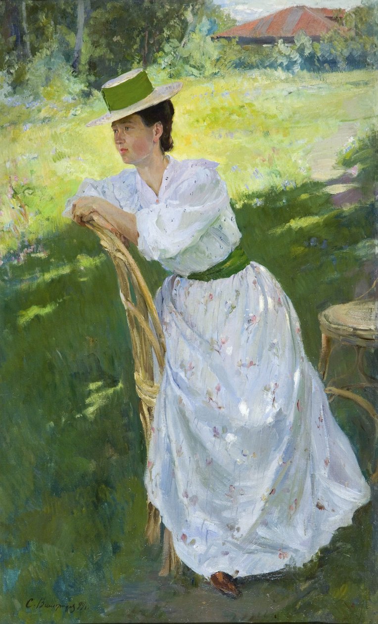 Retrato de uma mulher ao ar livre, 1899 de Sergei Arsenevich Vinogradov
