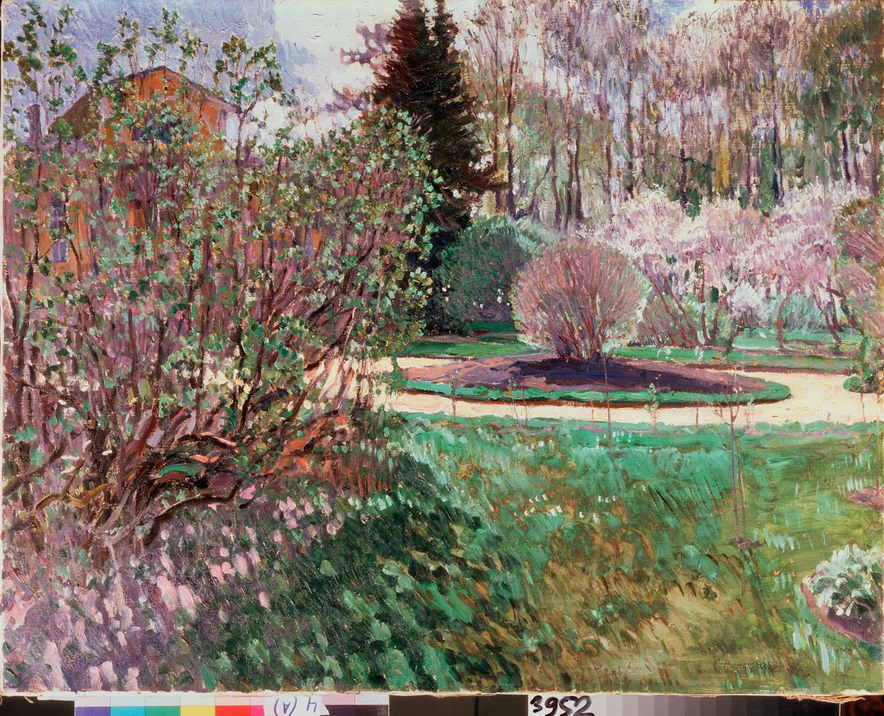Um jardim, primavera - pintura de Sergei Arsenyevich Vinogradov (1869-1938), óleo sobre tela de Sergei Arsenevich Vinogradov