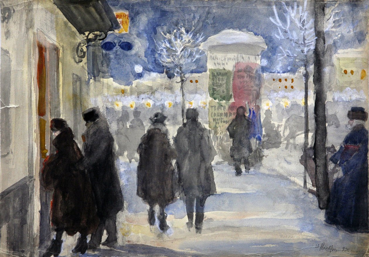 "Vista de uma rua em Moscovo, Rússia" (Moscow Street) Aquarela de Sergei Vinogradov (1869-1938) - 1922 - Colecção Privada de Sergei Arsenevich Vinogradov