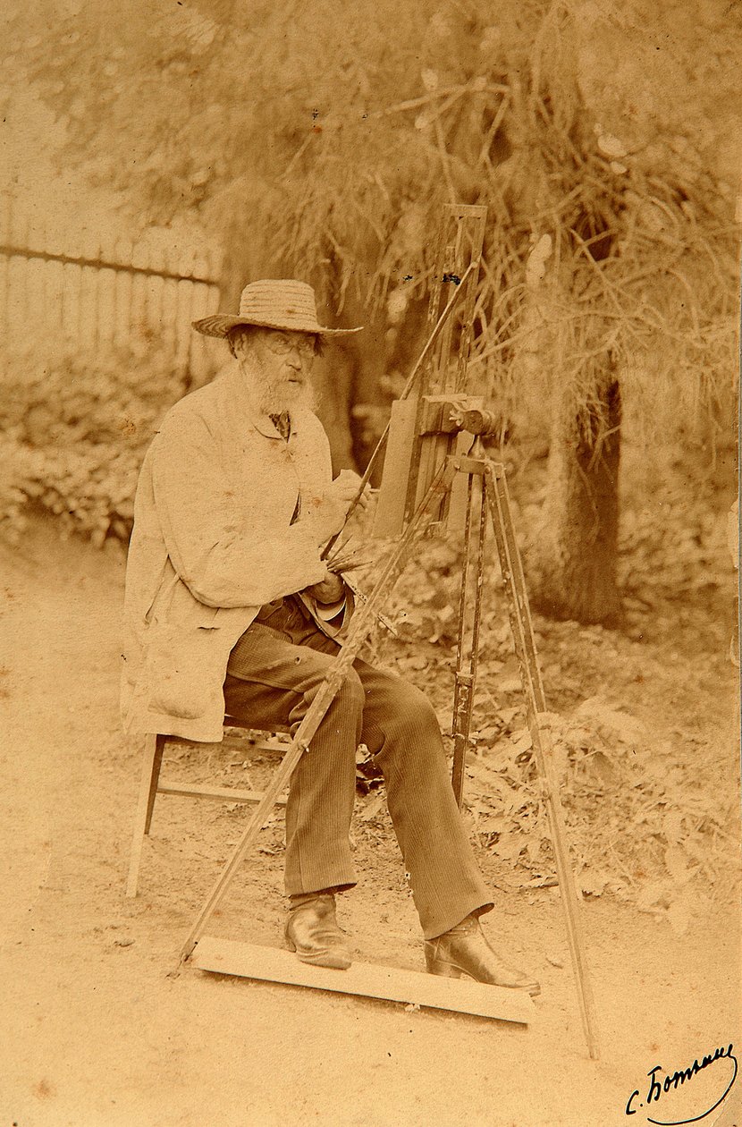 Retrato do poeta Yakov Petrovich Polonsky (Iakov Petrovitch Polonski) (1819-1898) no cavalete. Foto albumina de Sergei Dmitrievich Botkin (1869-1945) de Sergei Dmitrievich Botkin