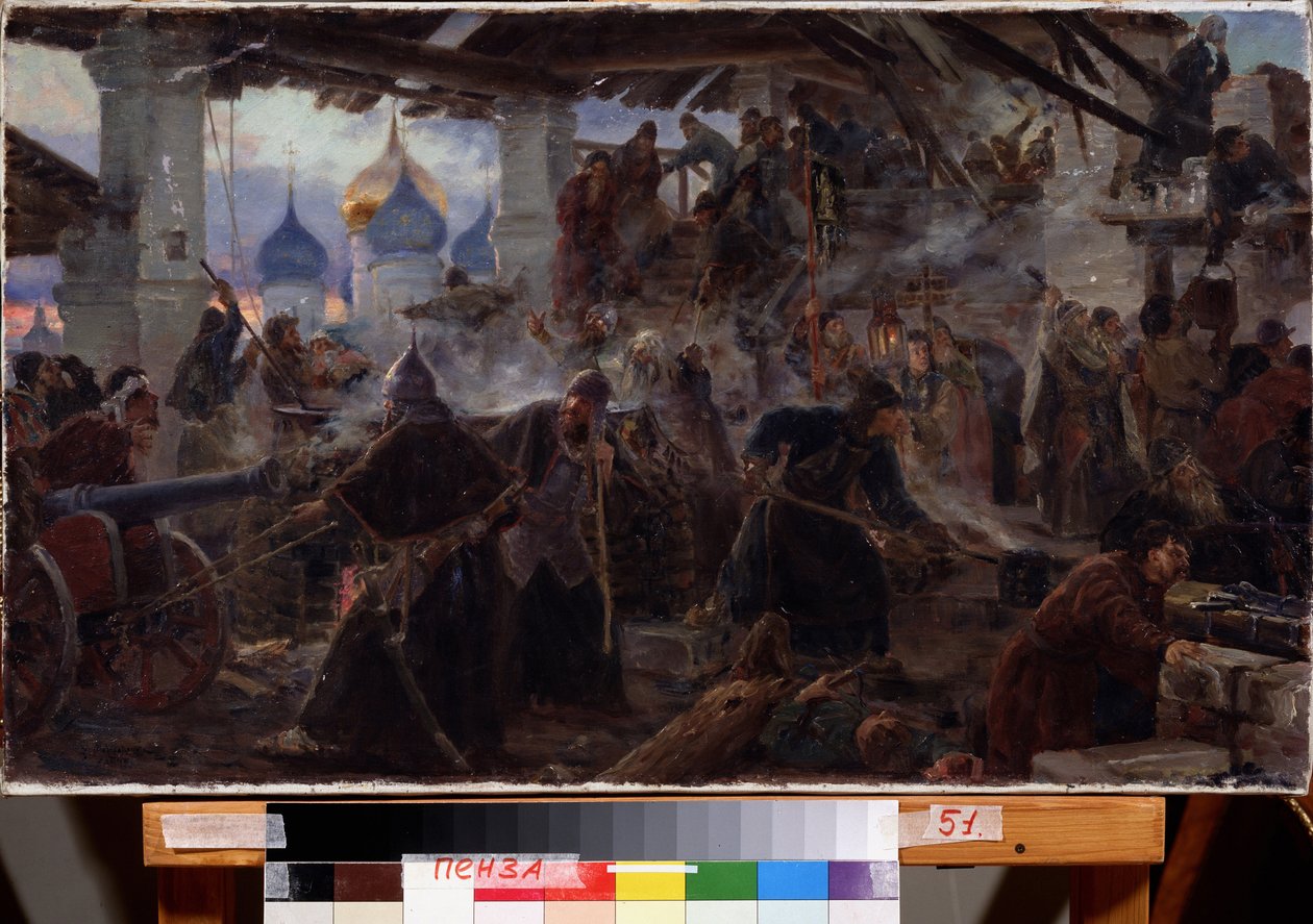 O Cerco da Trindade Sergius Lavra em Sergiev Posad (Rússia). (O Cerco da Trindade Sergius Lavra em Sergiev Posad). A cena da batalha no tempo dos problemas (1598-1613) e da crise dinástica que abalou o de Sergei Dmitrievich Miloradovich