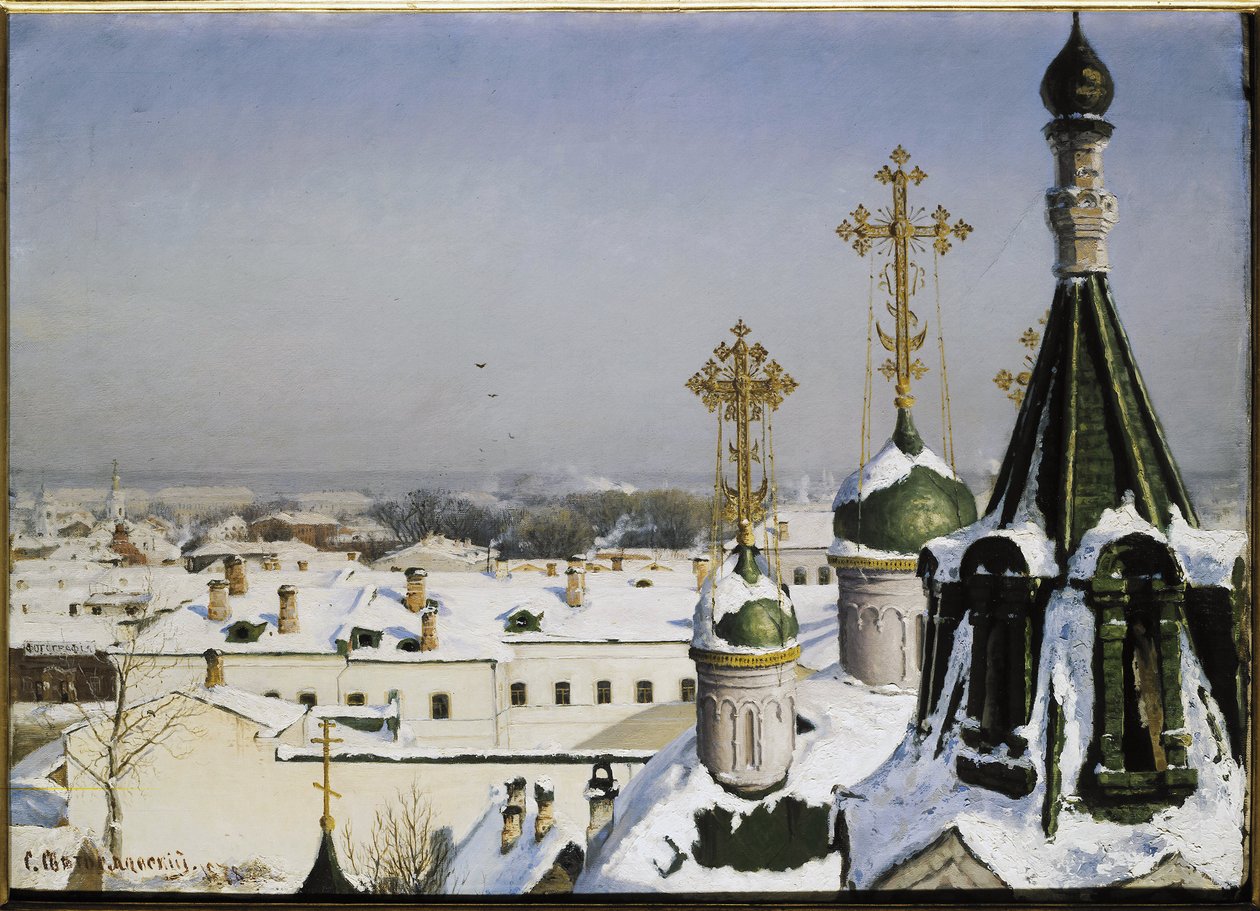 Vista da janela da Escola de Pintura de Moscou, Escultura e Arquitetura - Pintura de Sergei Ivanovich Svetoslavsky (Svetoslavsky) (1857-1931), óleo sobre tela de Sergei Ivanovich Svetoslavsky
