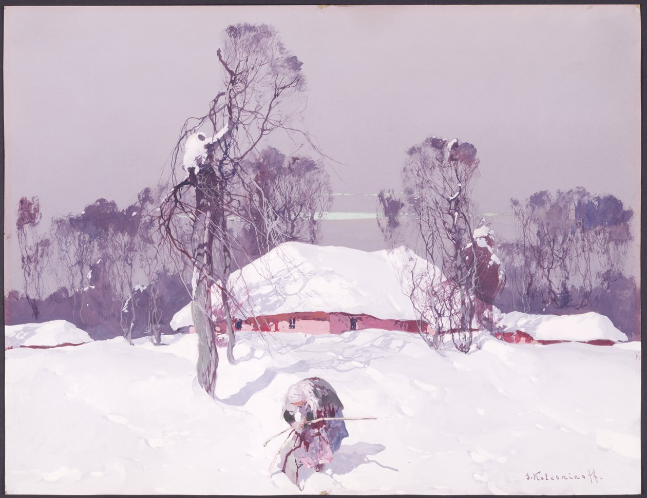 Velha Senhora que recolhe madeira na neve de Sergei Kolesnikoff