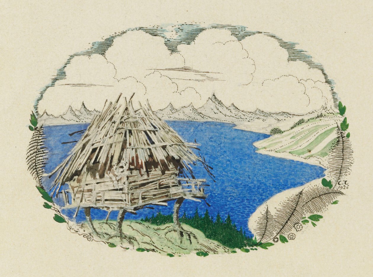 A cabana nas pernas de frango. Ilustração do poema Ruslan e Lyudmila de A. Pushkin, 1921-1926. de Sergei Vasilevich Chekhonin