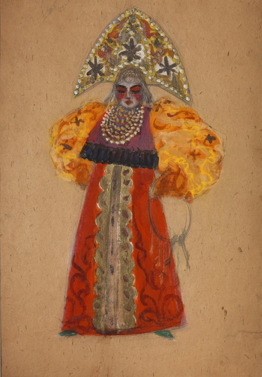 Figurino da ópera O galo de ouro de N. Rimsky-Korsakov de Sergei Vasilievich Malyutin