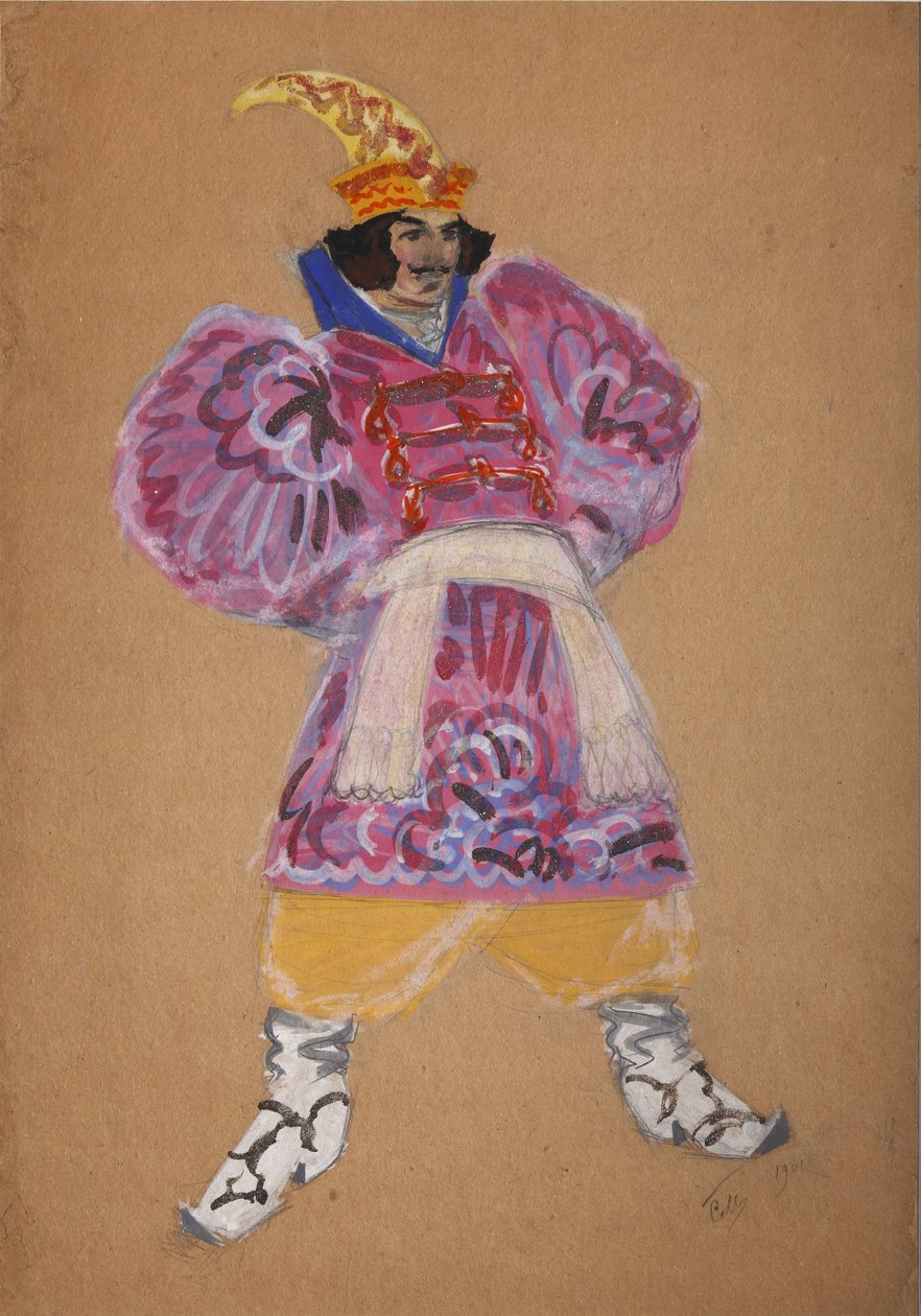 Figurino da ópera O galo de ouro de N. Rimsky-Korsakov de Sergei Vasilievich Malyutin
