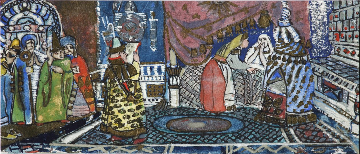 Ilustração para o conto de fadas do czar Saltan de A. Pushkin de Sergei Vasilievich Malyutin