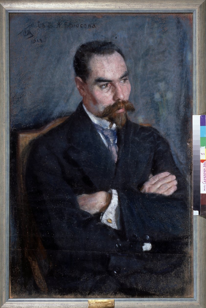 Retrato do poeta Valeri Iakovlevitch Brioussov (1873-1924) (Retrato do poeta Valery Bryusov). Oeuvre Sergei Vasilyevich Malyutin (Serguei Malyutine) (1859-1937), pastel sur papier. de Sergei Vasilievich Malyutin