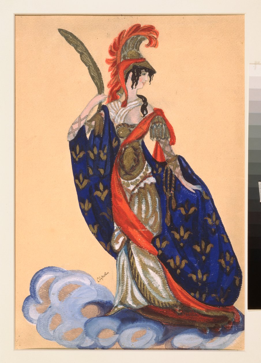 Preparação de figurino para a peça de teatro ""Le triomphe des Etats"" de A Bobrishchev Pouchkine (Bobrishchev-Pouchkine) (Figurino para a peça de teatro Triumph of the States de A Bobrishchev-Pushkin (Bobrishchev Pushkin) - Oeuvre de Sergei Yurievic de Sergei Yurevich Sudeikin