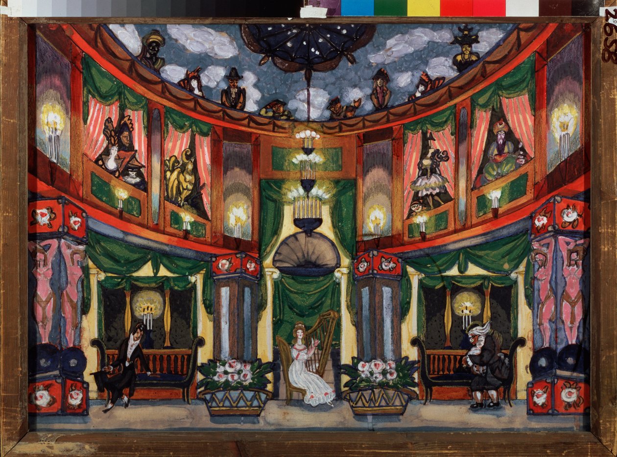 Decoração preparatória para a ópera "Os Contos de Hoffmann" de Jacques Offenbach (1819-1880). Trabalho de Sergei Yurievich Sudeykin (Serge Sudeikin) (1882-1946), aguarela e guache sobre papel de Sergei Yurevich Sudeikin