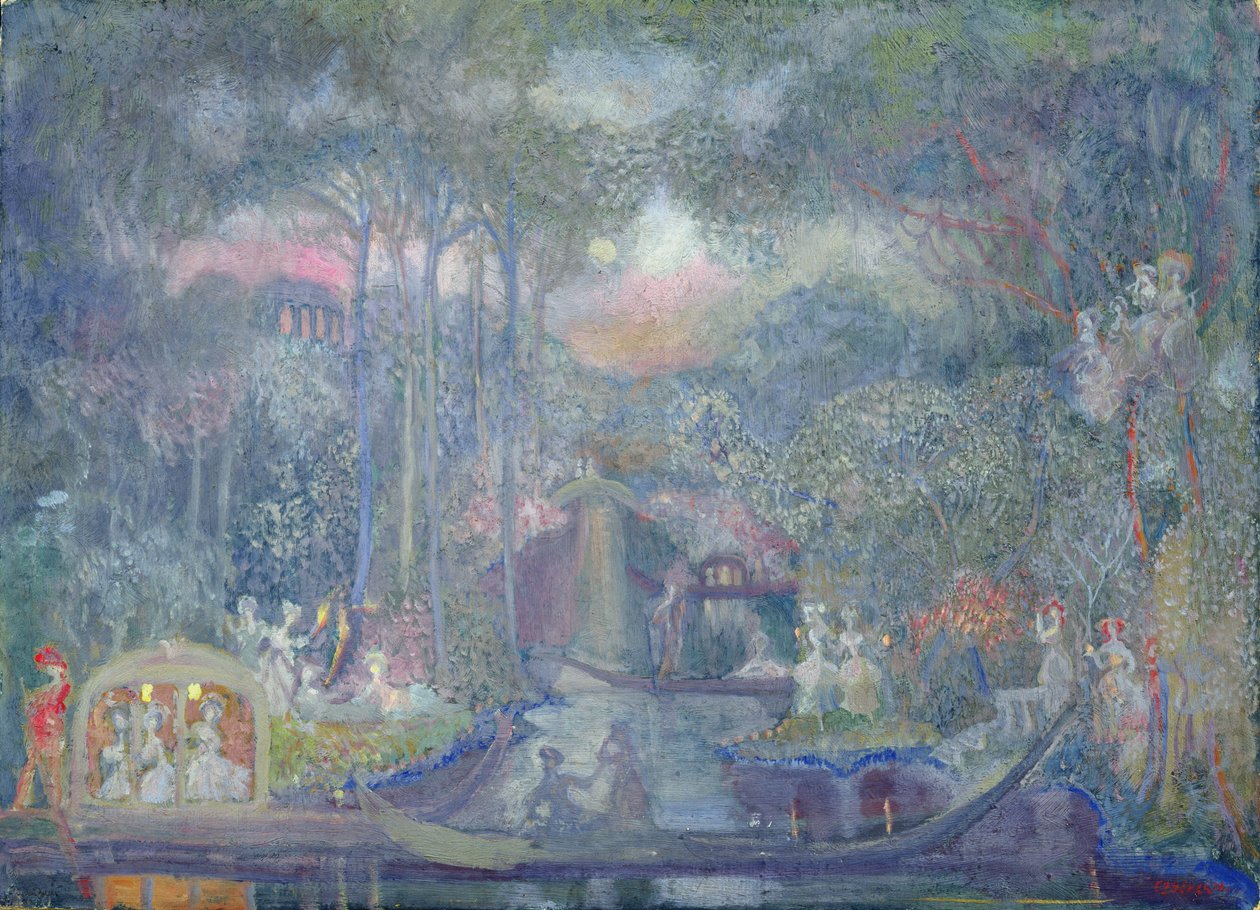 Marquesa caminhando para a ilha do amor (óleo sobre tela) de Sergei Yurevich Sudeikin