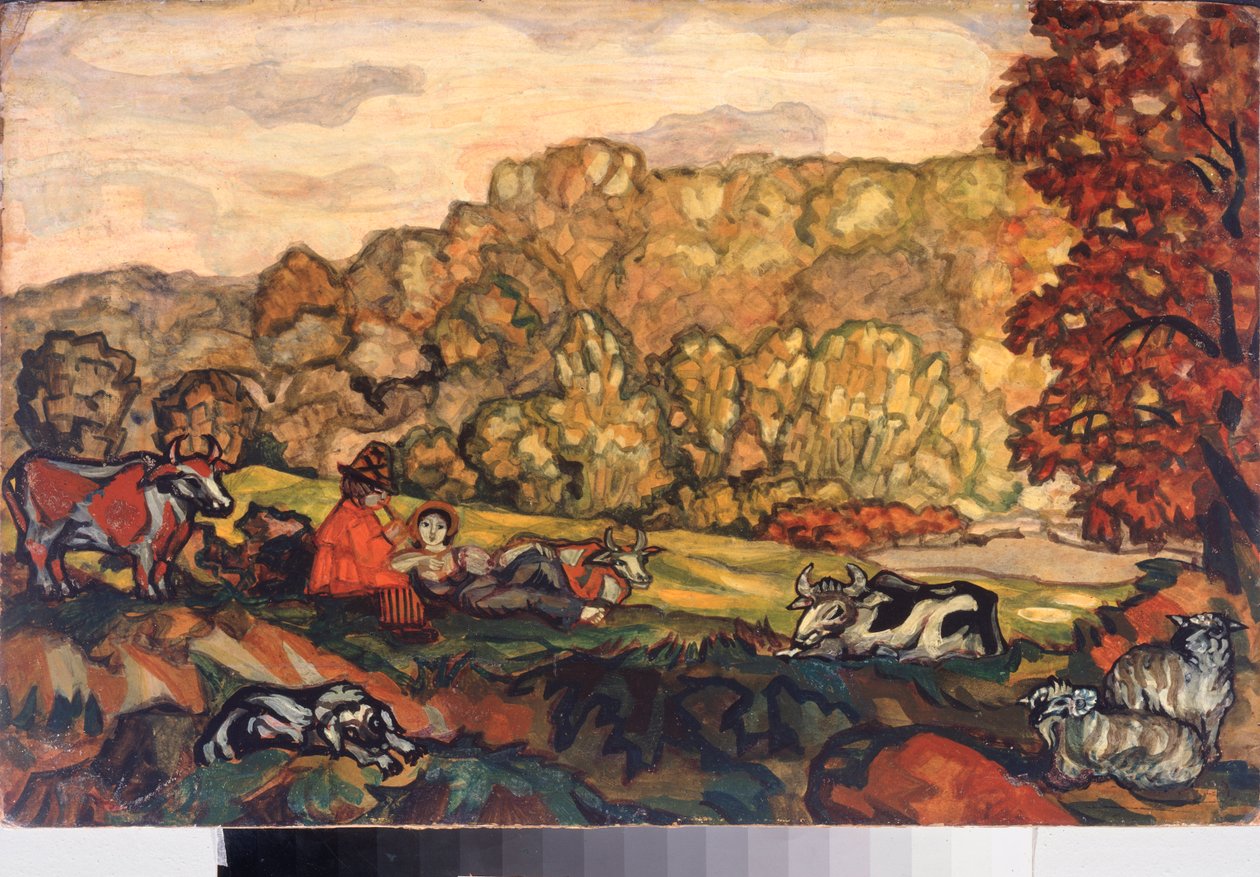 Cena Pastoral - Pintura de Sergei Yurievich Sudeykin (Serge Soudeikine) (1882-1946), óleo sobre tela, arte russa do início do século XX - Galeria de Arte do Estado de Primorsk, Vladivostok (Rússia) de Sergei Yurevich Sudeikin