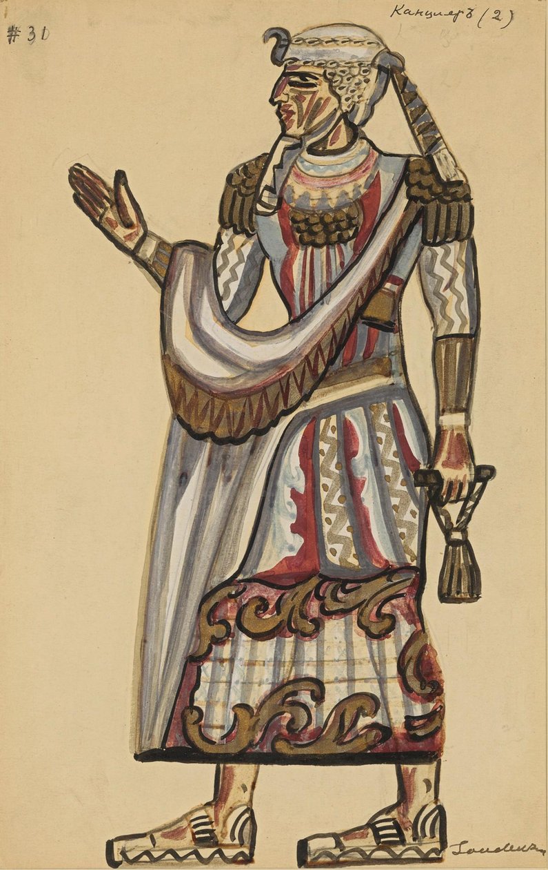 Sacerdote. Figurino da ópera Die Zauberflöte, de Wolfgang Amadeus Mozart. de Sergei Yurievich Sudeykin