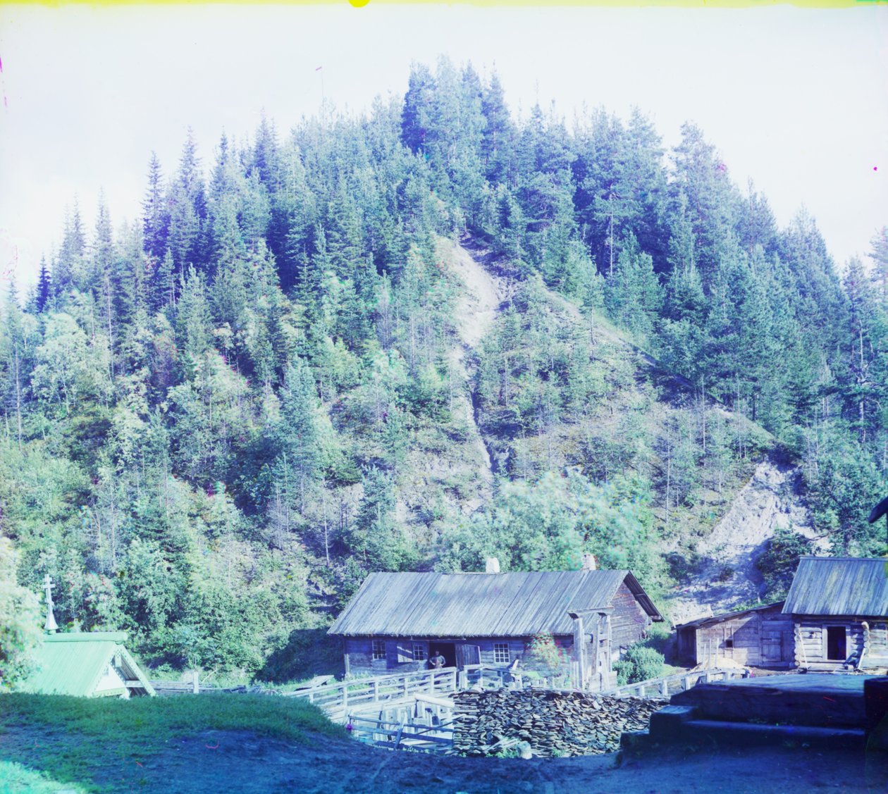 Serraria em Medvezhia Gora (Bear Mountain) durante a construção da ferrovia Murmansk, 1905-1915 de Sergey Prokudin Gorsky