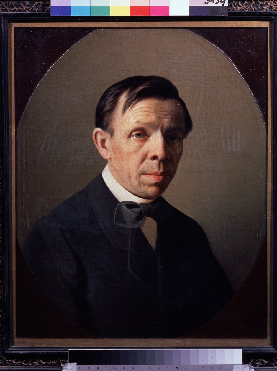 Retrato do artista Sergey (Sergei, Serguei) Konstantinovich Zaryanko (Zarianko) (1818-1870) (Retrato do artista Sergey K. Zaryanko) Pintura de Alexei Mikhailovich Kolesov (1834-1902), óleo sobre tela. Arte russa, retrato do século XIX. Estado Tretyakov de Sergey Konstantinovich Zaryanko