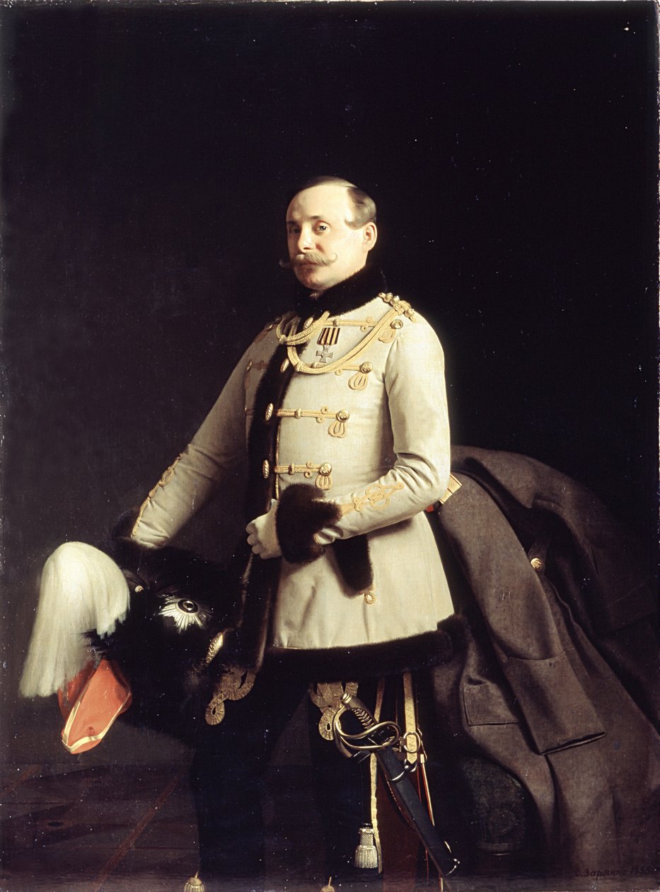 Retrato de Alexander Dmitrievich Ponomarev, Poruchik de seu Majestys Life-Guards Hussar Regiment, 1855 de Sergey Konstantinovich Zaryanko