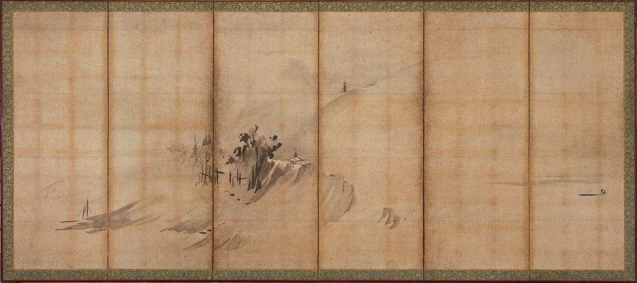 Paisagem: colinas e edifícios, período Muromachi, meados do século XVI. de Sesson Shukei