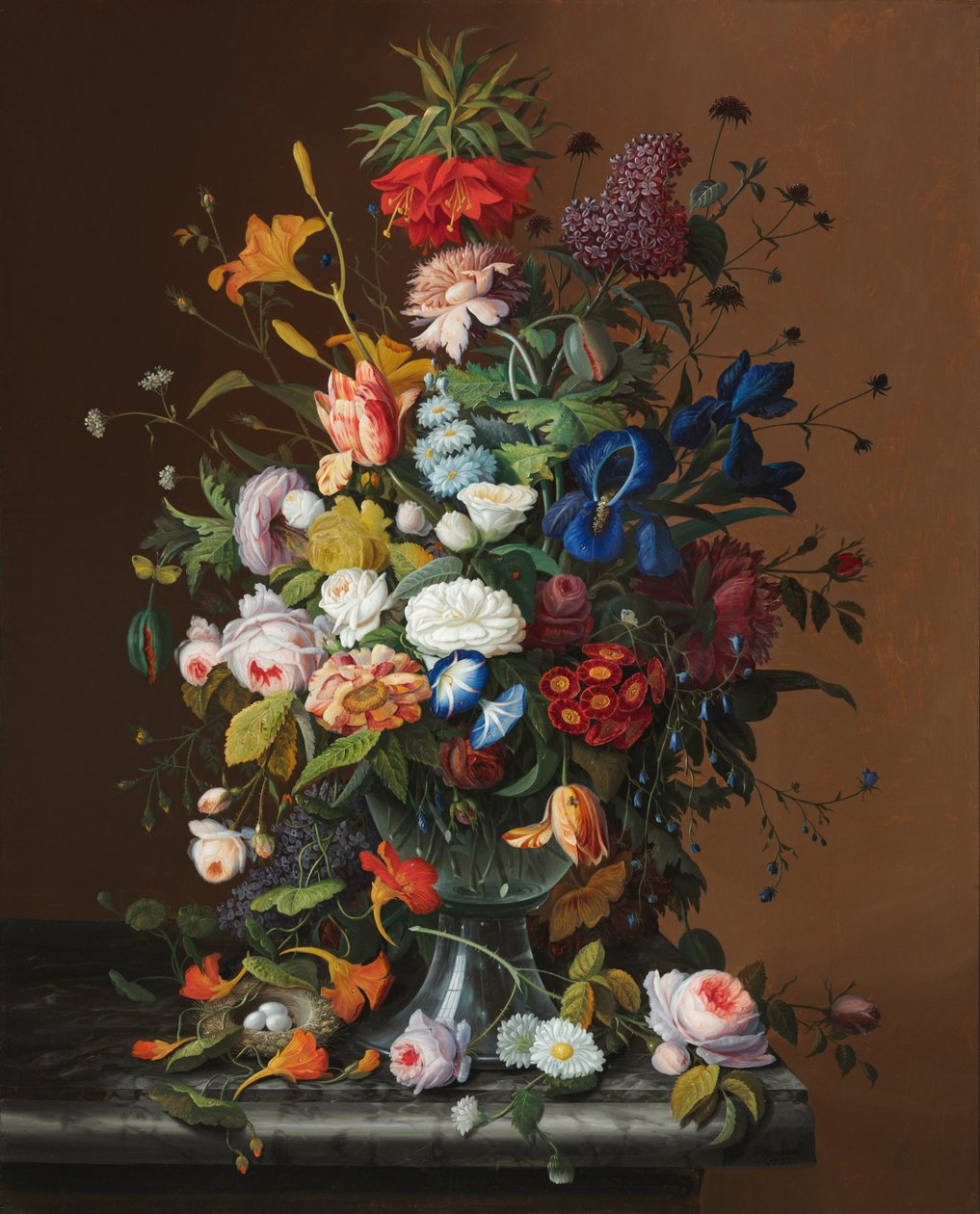 Flor ainda vida com ninho de pássaros de Severin Roesen
