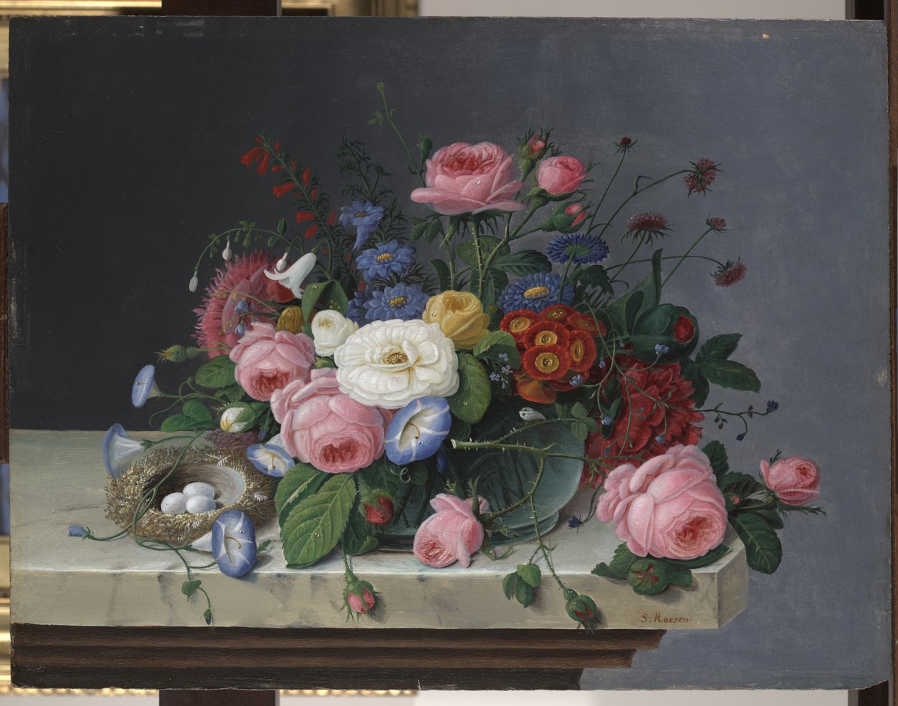 Ainda vida com flores e ninho de pássaro, depois de 1860 de Severin Roesen