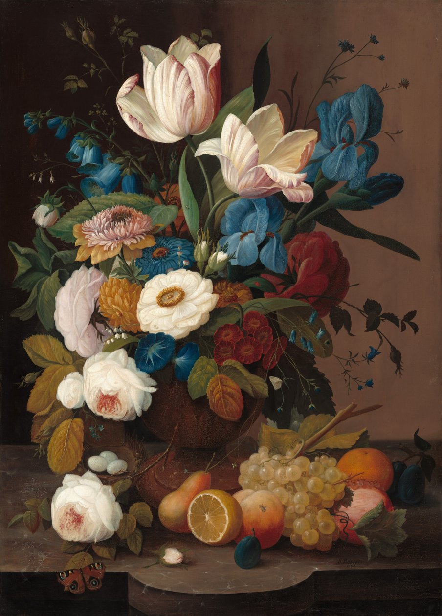 Natureza morta, flores e frutas de Severin Roesen