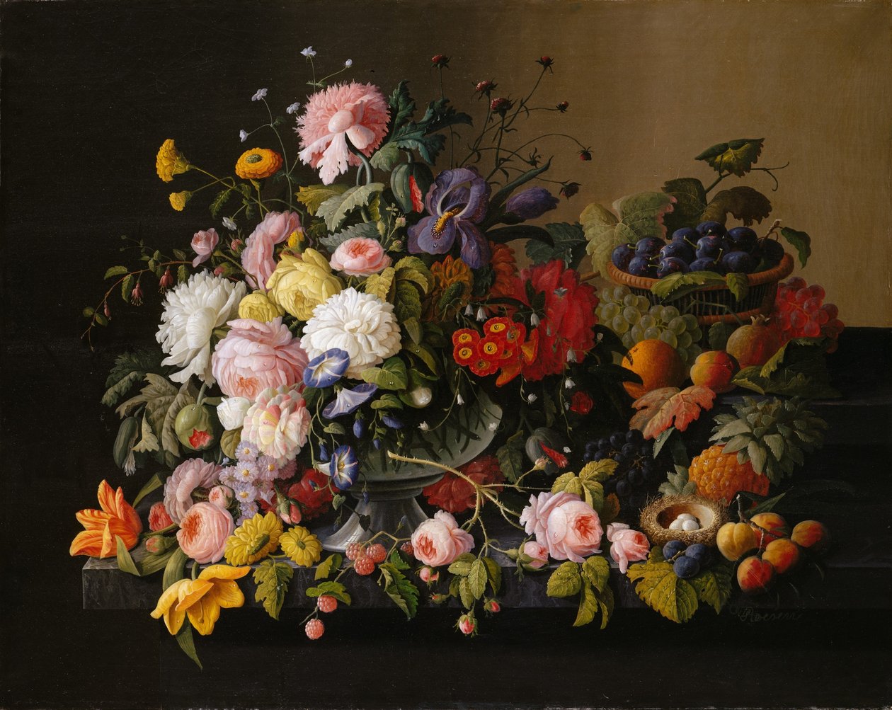 Natureza morta: flores e frutas de Severin Roesen