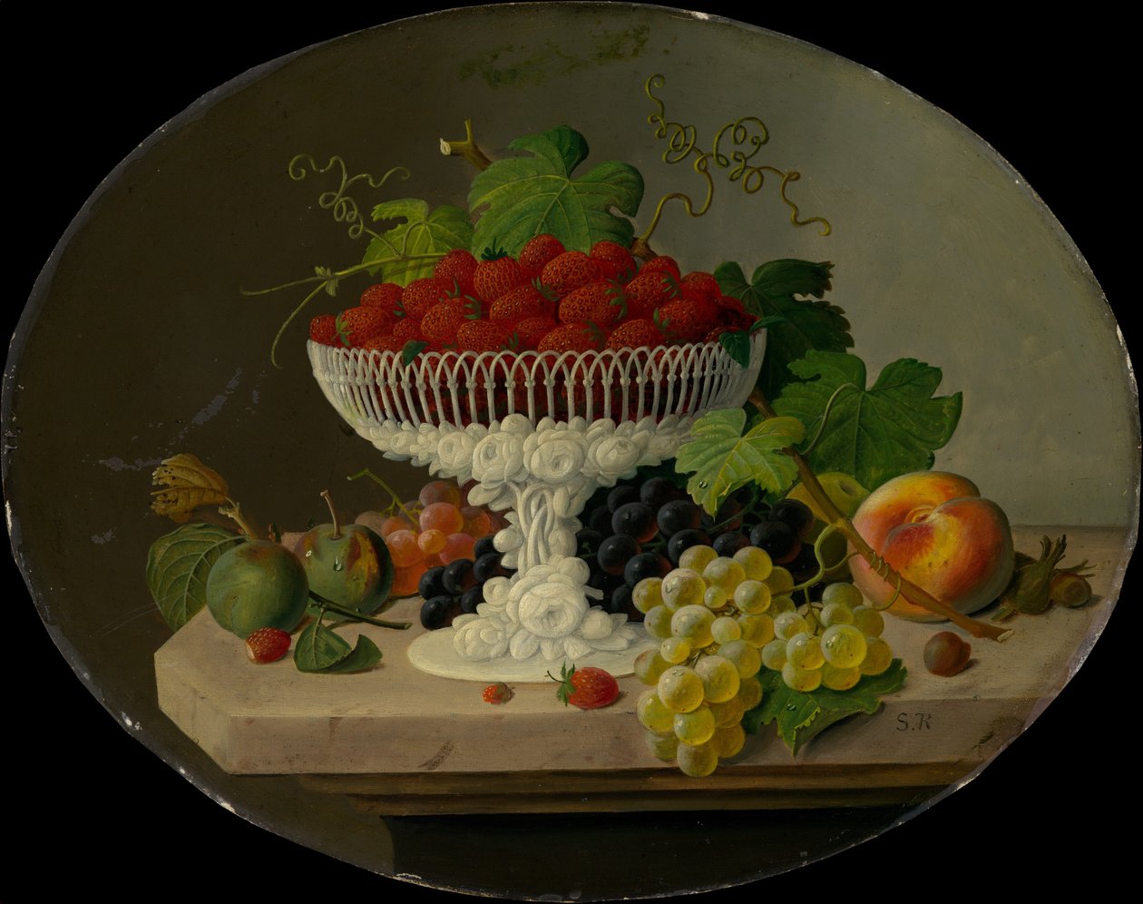 Ainda vida com morangos em uma compota, 1865-70. de Severin Roesen
