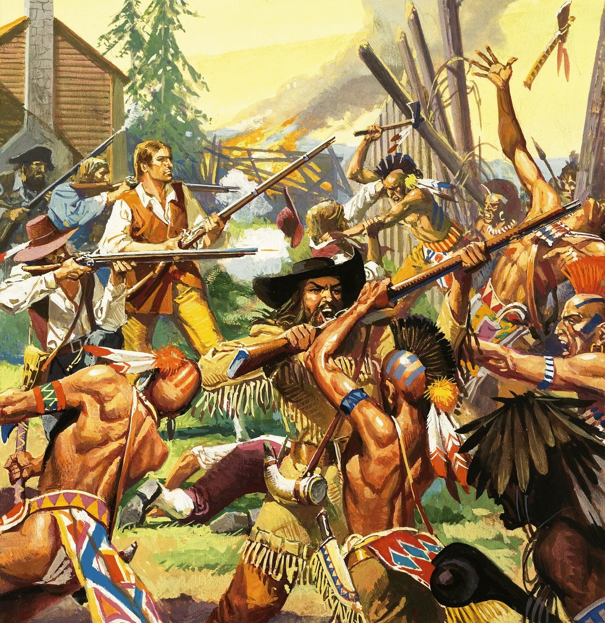 Daniel Boone a defender uma herdade no Kentucky de um ataque de índios de Severino Baraldi